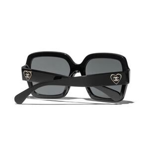 Chanel 5479 501/S4 Sunglasses Polished Black/Gray Lens w/ Gold Heart CC Logo